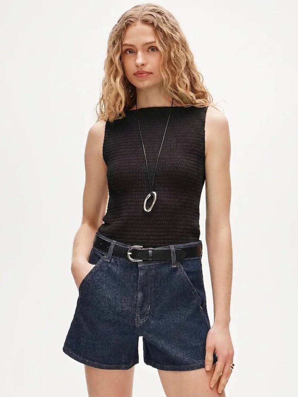 J.Crew Smocked Shell Tank Top — Black — Size Small — NWT